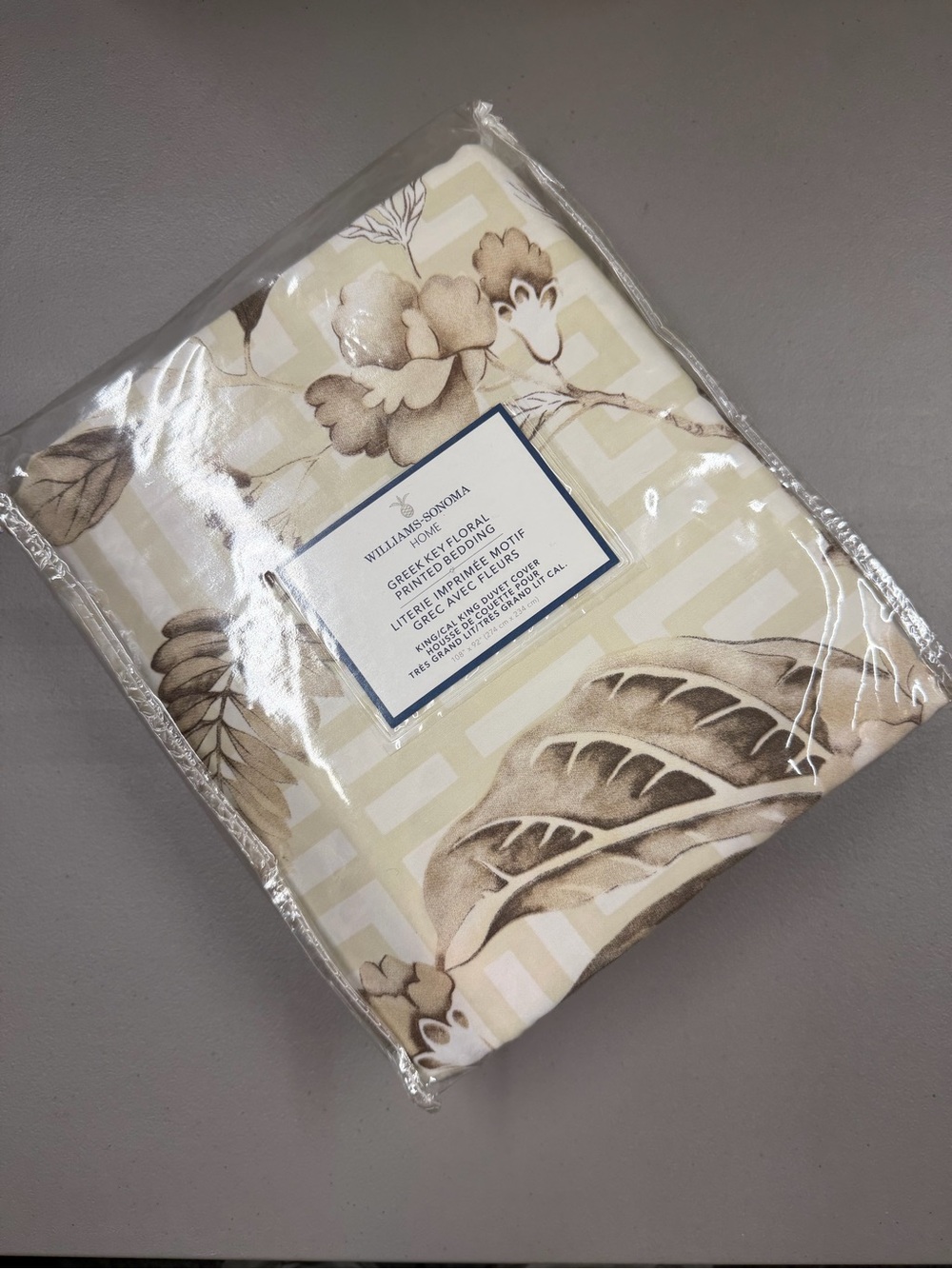 Williams Sonoma Duvet King / California Greek Key Floral Printed Bedding NWT